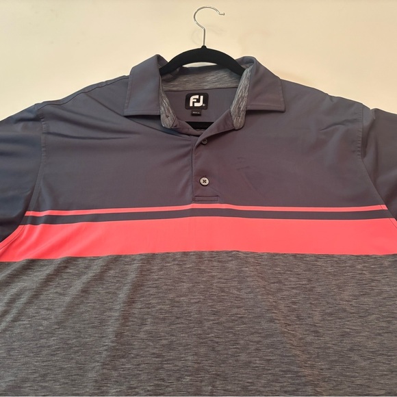 FootJoy FJ Men’s XL Golf Polo Shirt Gray Pink Stripe Performance Stretch - Picture 3 of 7